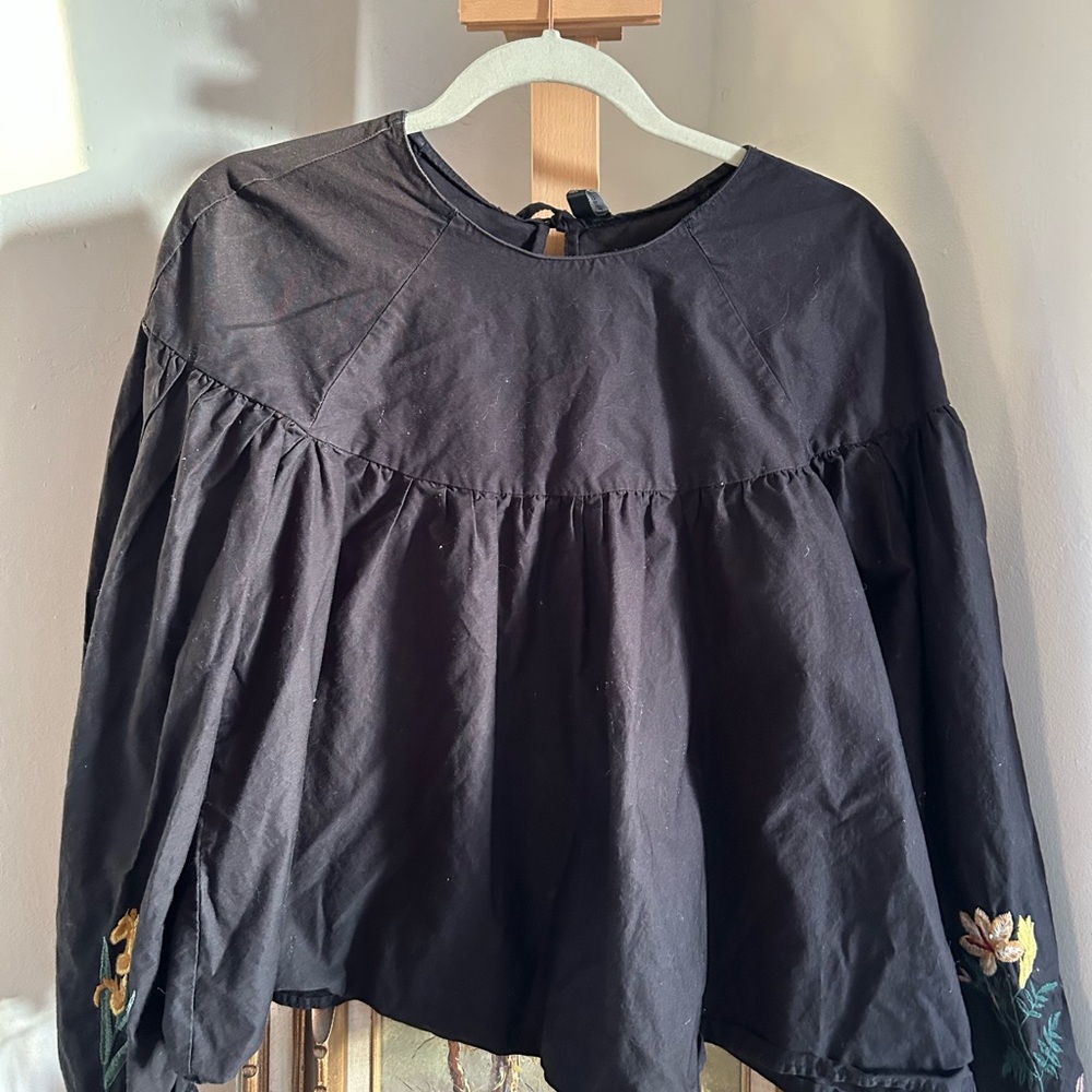 Zara Navy blue Women's Top with Floral Embroidery